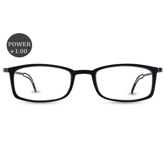 Sirts Thin Black Rectangular Reading Glasses +1.00