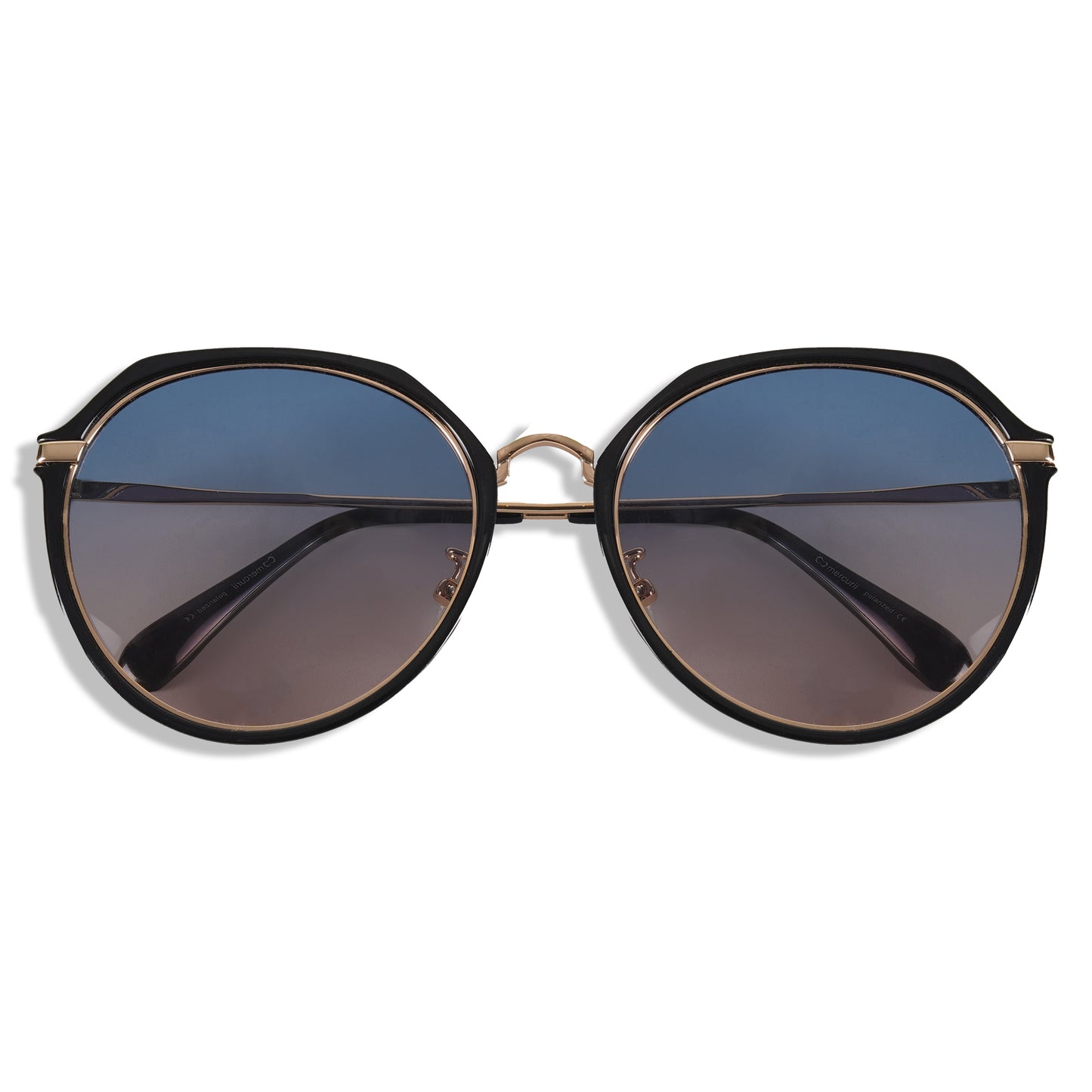 Loscomun Polarized Black Gold Round Sunglasses