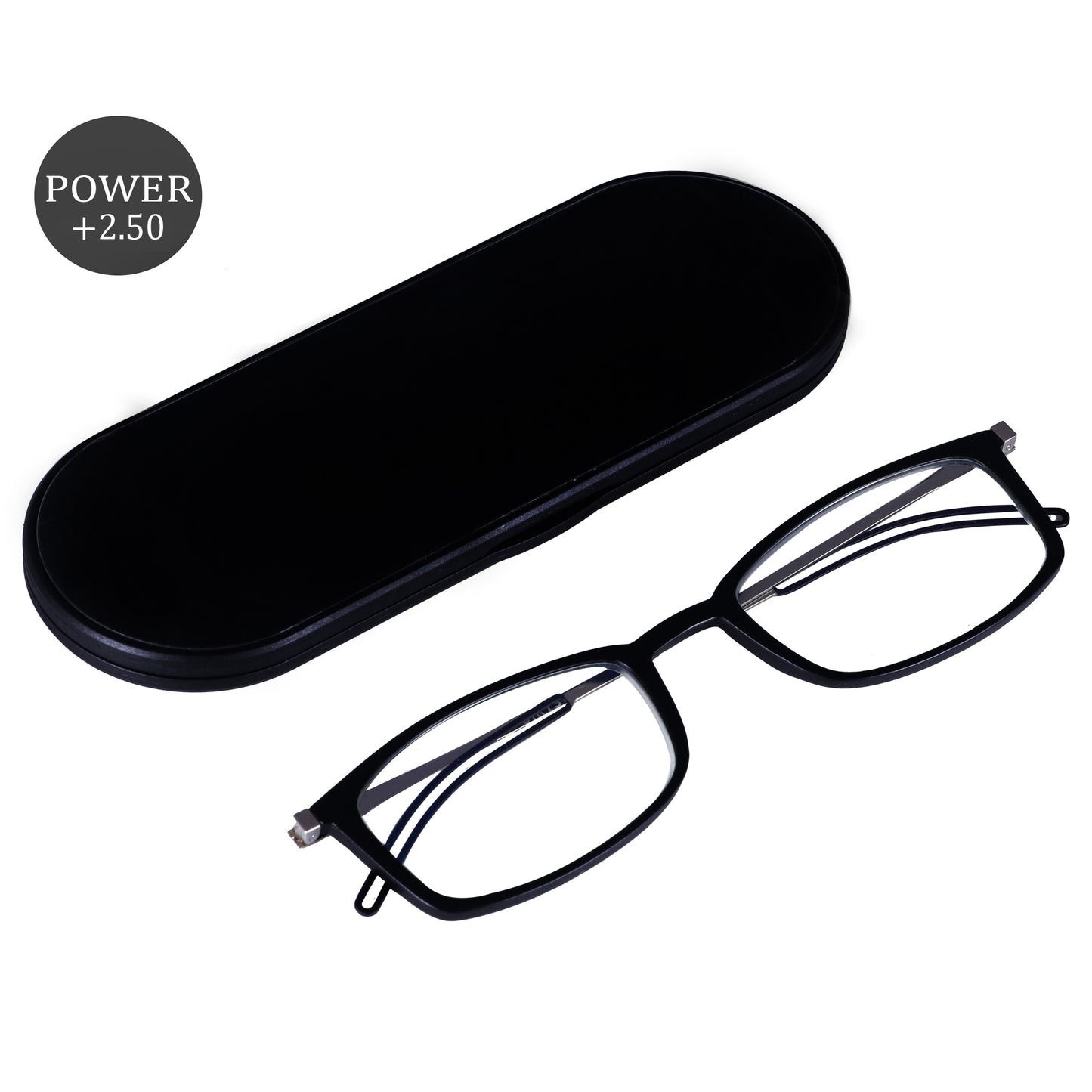 Sirts Thin Black Rectangular Reading Glasses +2.50